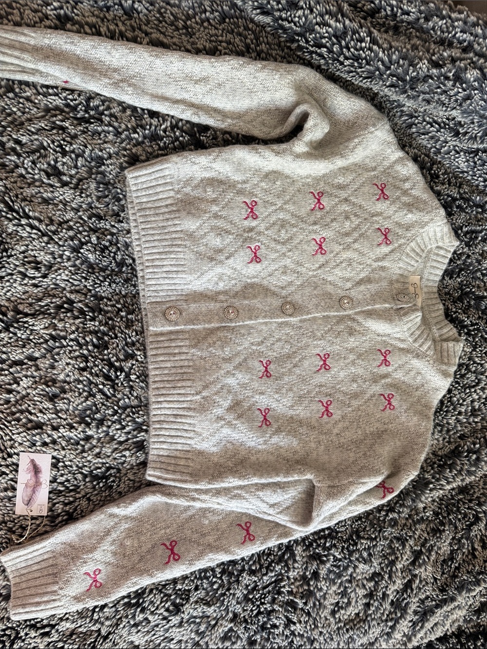Jessica Simpson Cream Cardigan with Pink Embroidered Bows